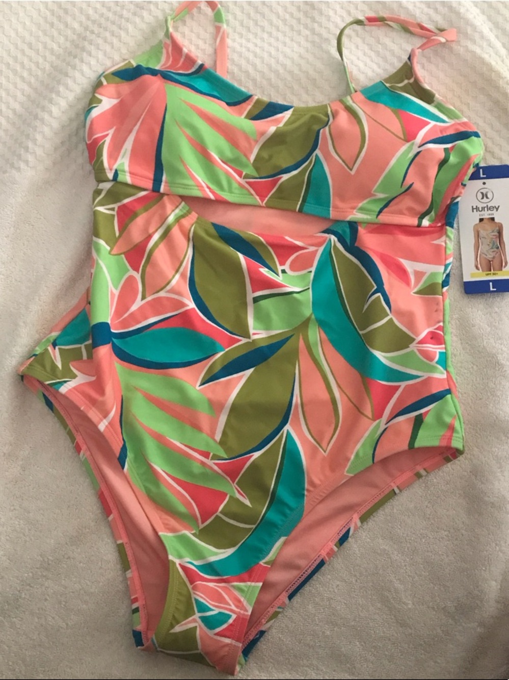 Hurley Coral Pink Tropical Leaf One-Piece Swimsuit